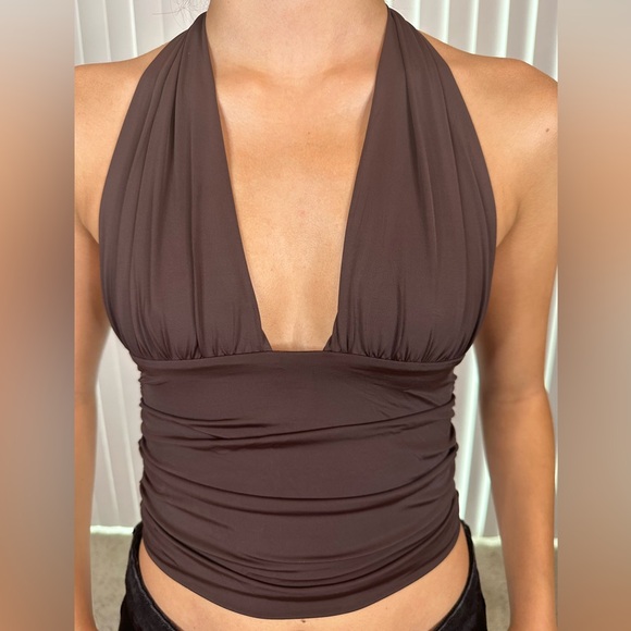 RUCHED POLYAMIDE HALTER TOP - Picture 9 of 9